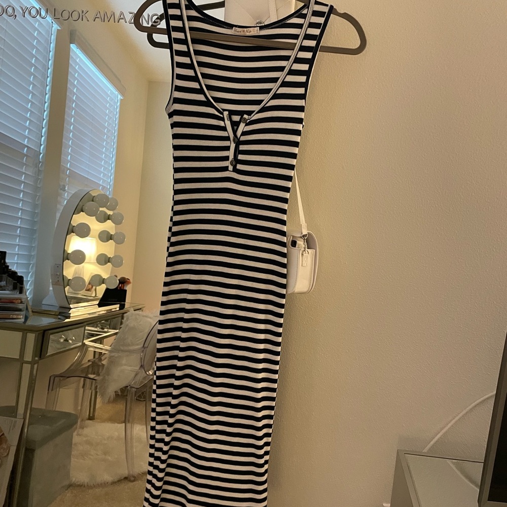 MAJOR CLOSET SALE. MORE ITEMS TO COME. Navy and white striped midi dress.